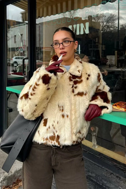 Faux Fur Leopard Print Fuzzy Warm Coat