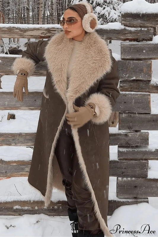 Faux Fur Reversible Long Collared Overcoat