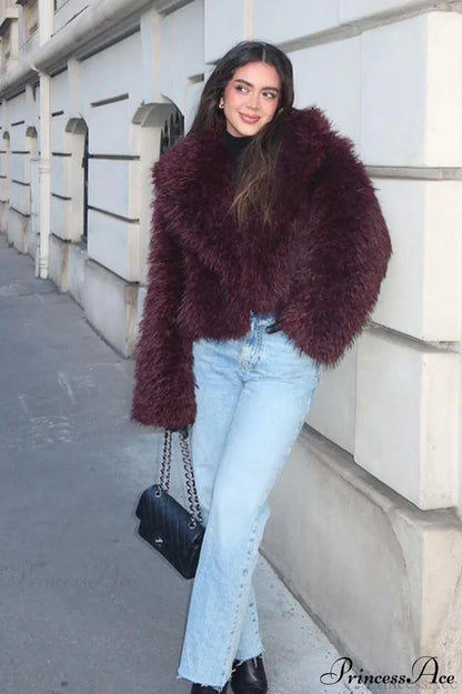 Faux Fur Shearling Short Cardigan Jacket Coat