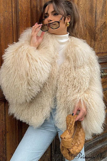 Faux Fur Shearling Short Cardigan Jacket Coat