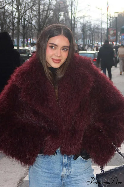 Faux Fur Shearling Short Cardigan Jacket Coat