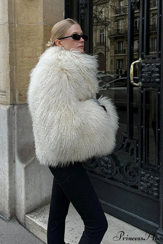 Faux Fur Shearling Short Cardigan Jacket Coat