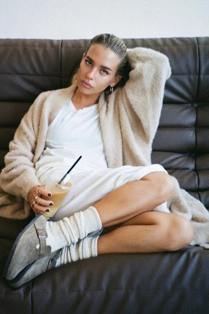 Faux Mink Fur Knit Plush Relaxed Longline Overcoat