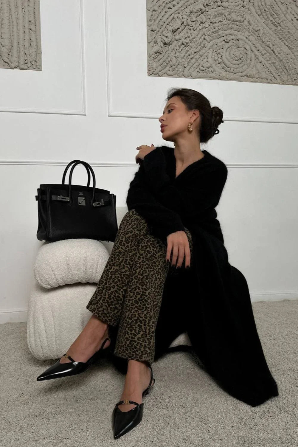 Faux Mink Fur Knit Plush Relaxed Longline Overcoat