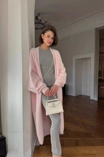 Faux Mink Fur Knit Plush Relaxed Longline Overcoat