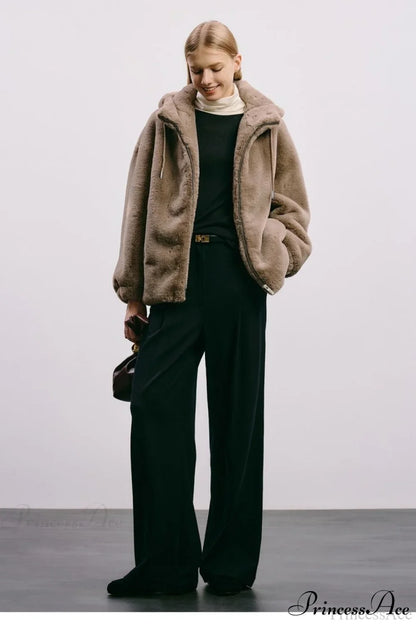 Faux Mink Rabbit Fur One Hooded Thick Coat