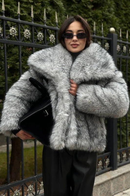 Faux Silver Fox Fur Chic Short Lazy Coat
