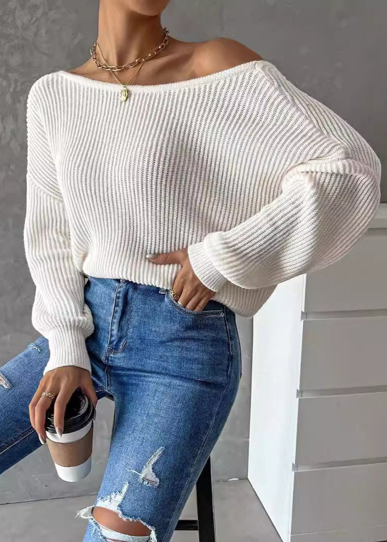 Chic Backless Knitted Sweater - Soft Long Sleeve Design