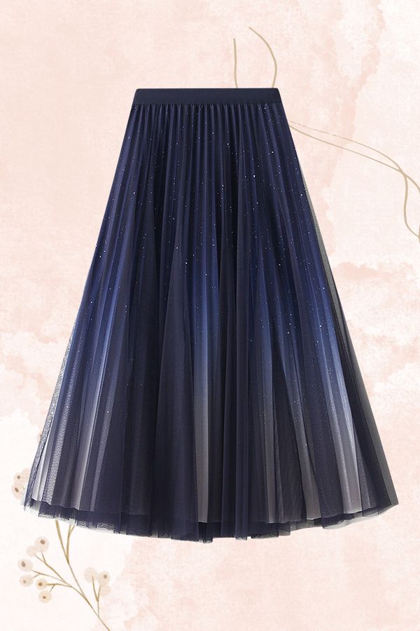 Starry sky gradient gauze skirt pleated skirt