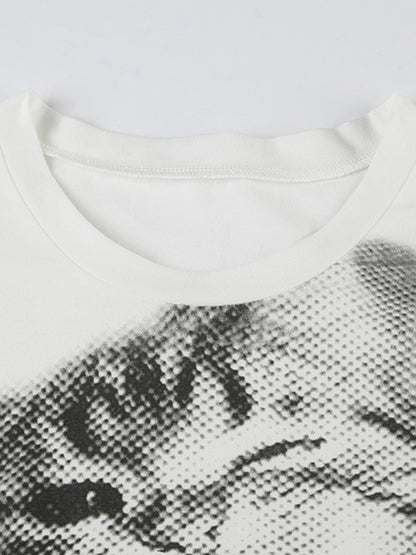 Cat Print Short Sleeve Tee