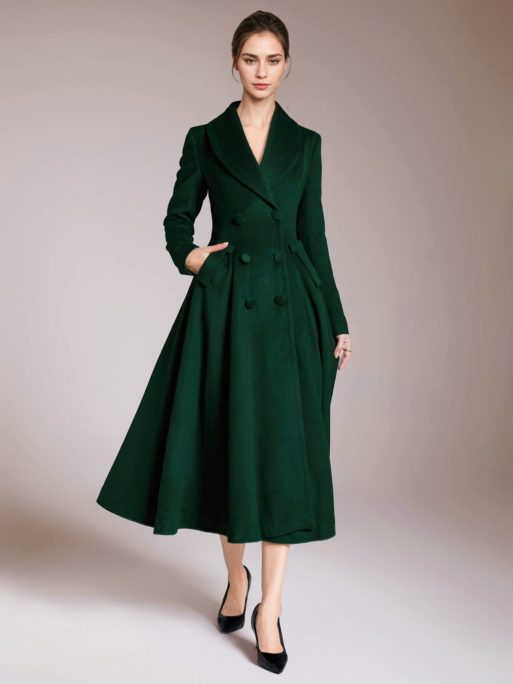 Burgundy Woolen Flared Coat Vintage Shawl Collar Double-breasted Winter A-line Outerwear For Women 2026