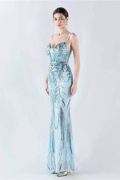 Boned Sequin Embroidered Formal Dress