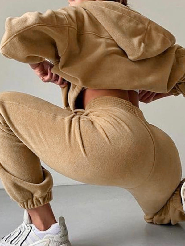 Solid Zip Up Oversized Hoodie & Bound Feet Sweatpants Set