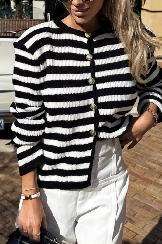 Fashion Casual Slim Fit Striped Cardigan Cropped Top