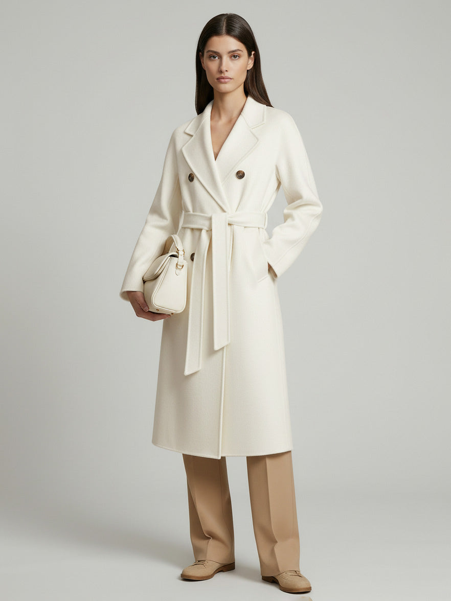 Wool Cashmere Blend Vintage A-line Coat With Classic Lapel And Belt For Women 2026