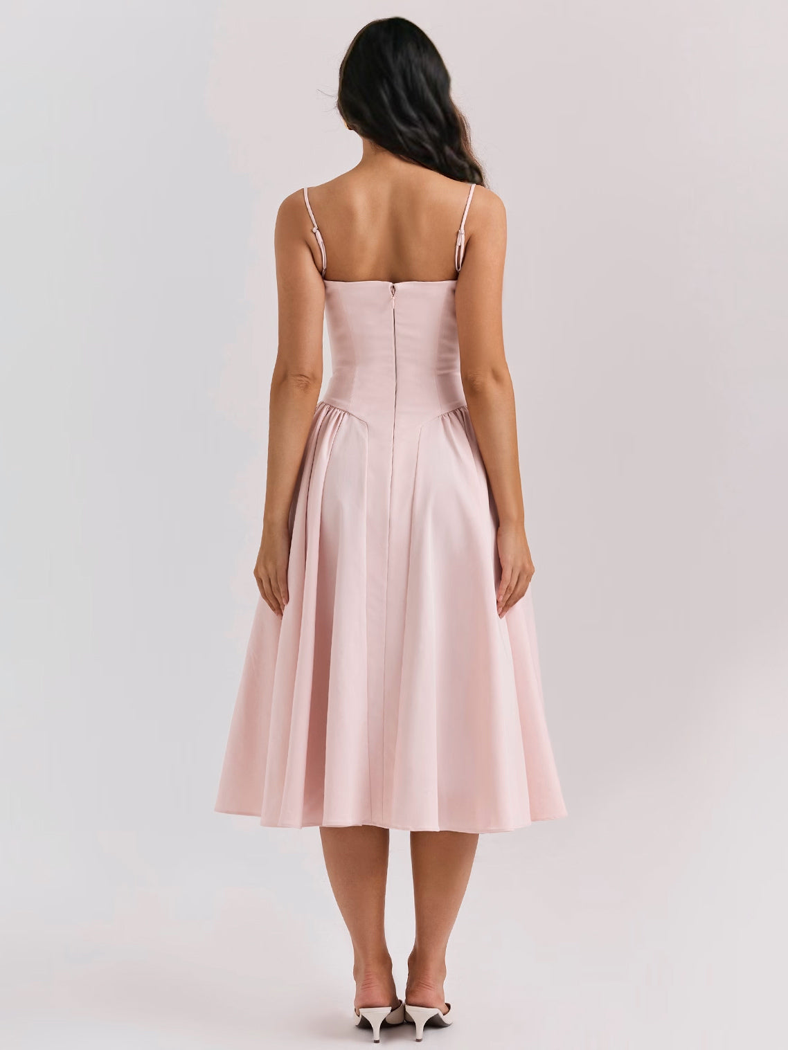 Soft Pink Corset Dress Spaghetti Strap Backless Pleated Cottagecore Midi Dress 2026