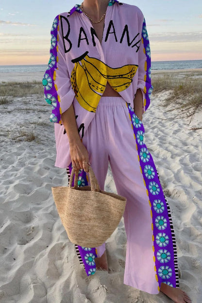 Funny banana print two piece set