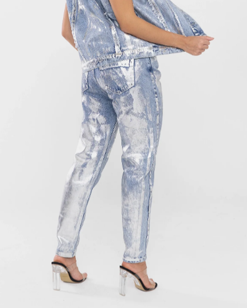 Silver-Stamped High-Waist Jeans (Pre-Sale)