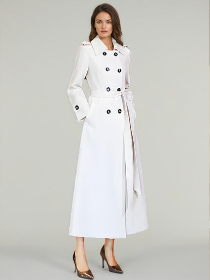 Trench Coat For Woman Quality Sash Turndown Collar Long Sleeves Full Length Coat