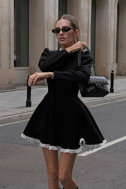Norma Long Sleeve Lace Trim Mini Dress