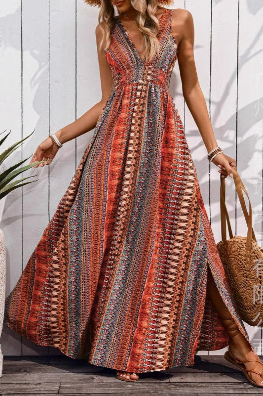 Chic V Neck Maxi Boho Dress