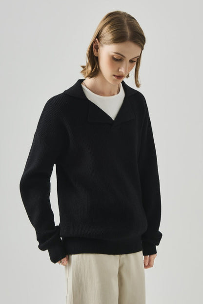 Oversized Lazy V-Neck Long-Sleeve Knit Top
