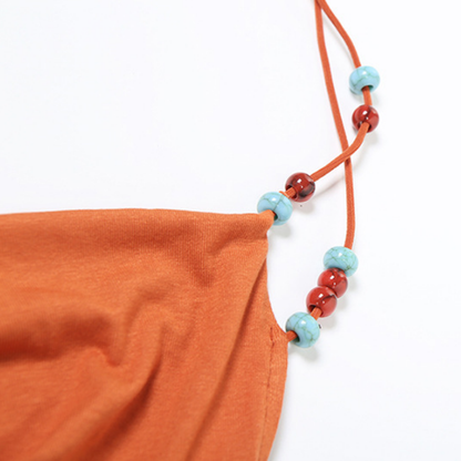 Halter beaded solid backless square neck top