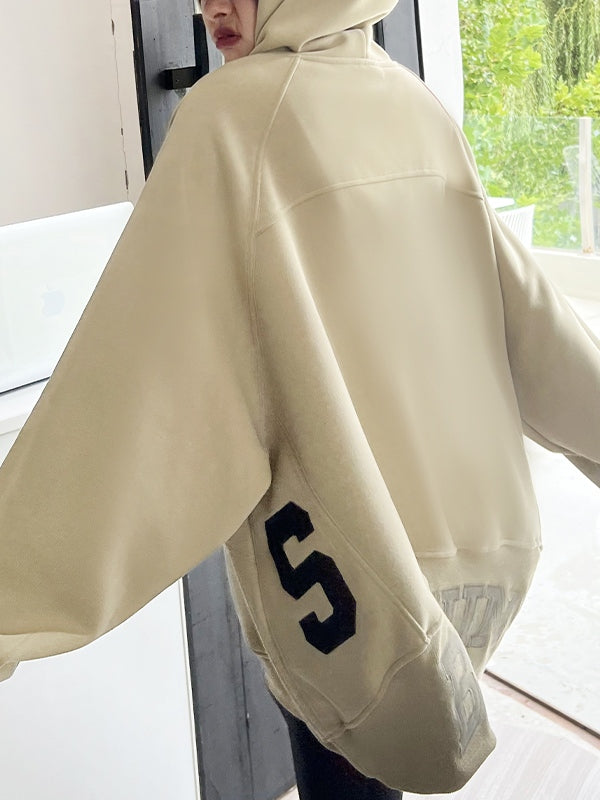 Letter Print Kangaroo Pocket Oversized Hoodie