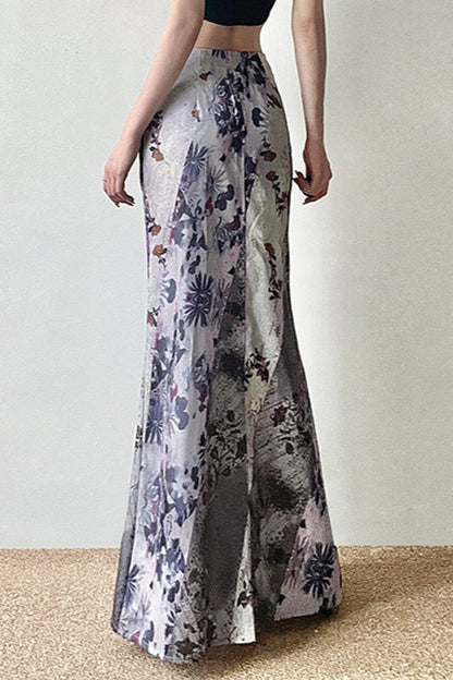 Vintage Botanical Print Bodycon Maxi Skirt