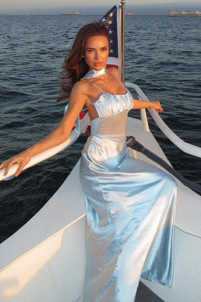 Satin Lace Trim Bodycon Cami Maxi Dress