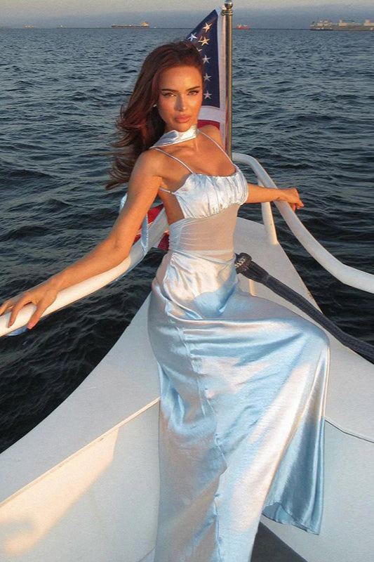 Satin Lace Trim Bodycon Cami Maxi Dress