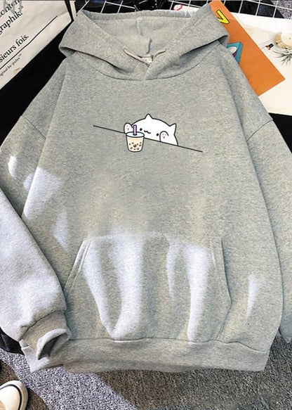 Adorable Cat Boba Hoodie - Soft & Cozy Women’s Sweatshirt
