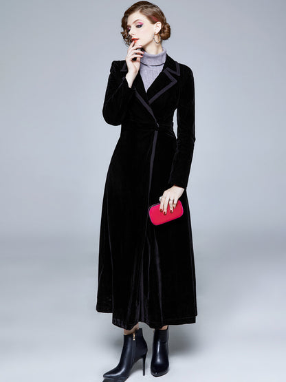 Women's Wrap Coat Turndown Collar Retro Burgundy Winter Outerwear