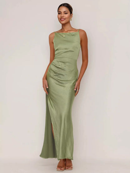 Soft Pink Maxi Slit Dress Open Back Party Slip Dress For Women 2026
