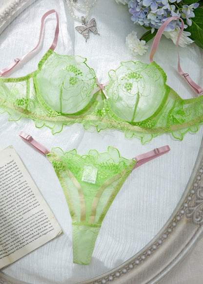 Lime Blossom - Sheer Embroidered Lingerie Set