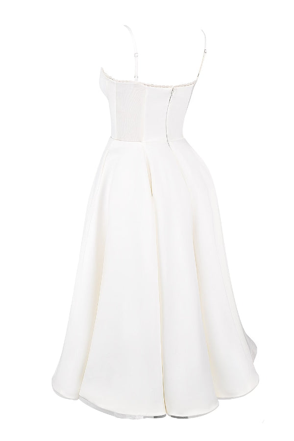 Lace Trim Sweetheart Corset Bodice Tulle Petticoat Fit and Flare Midi Dress
