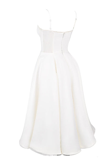 Lace Trim Sweetheart Corset Bodice Tulle Petticoat Fit and Flare Midi Dress