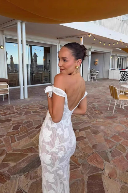 Elegant White Fishtail Maxi Dress