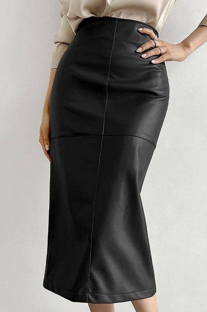 PU Leather Split Slim-Fit Skirt