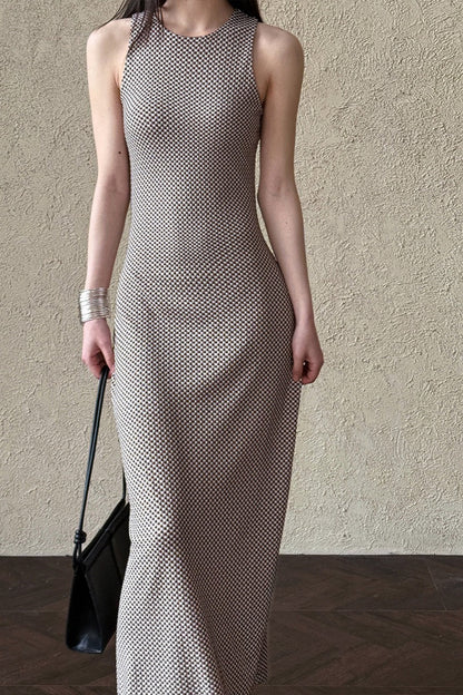 Sleeveless Checkered Bodycon Maxi Dress