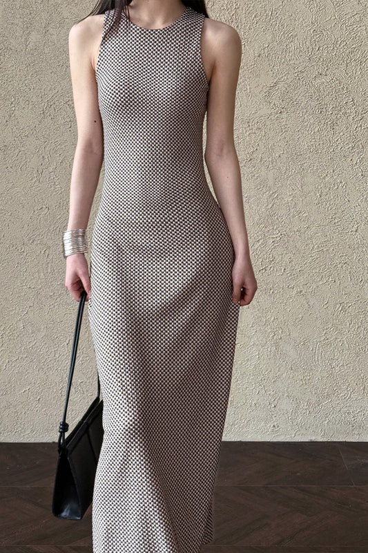 Sleeveless Checkered Bodycon Maxi Dress