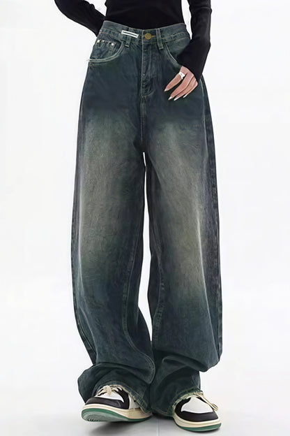 Retro Stylish High Waist Wide Leg Jeans