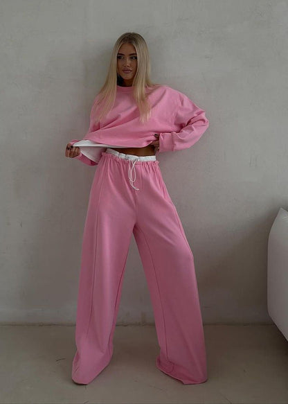 Cozy Chic - Pink Long Sleeve Two-Piece Loungewear Set