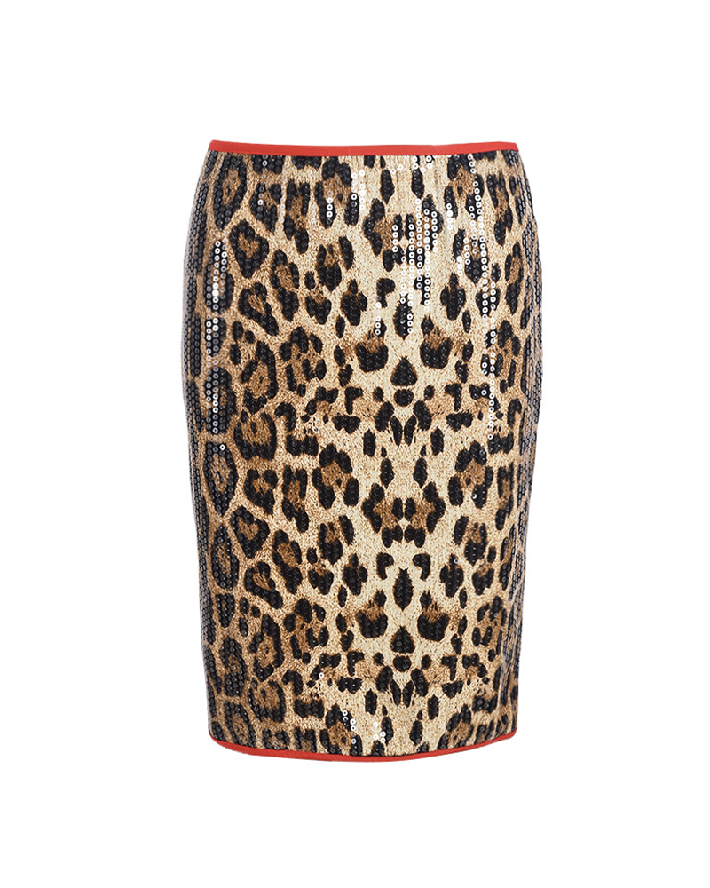 Leopard-Print Sequencine Stretch Skirt