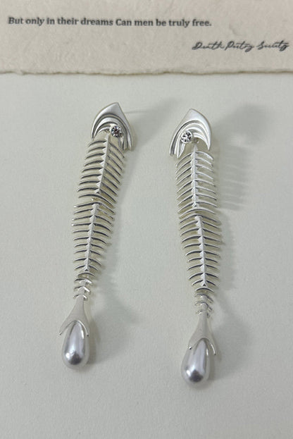 Personalized Fishbone Diamond Pearl Pendant Earrings