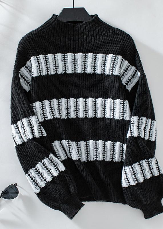 Chic Striped Half Turtleneck Sweater