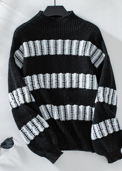 Chic Striped Half Turtleneck Sweater