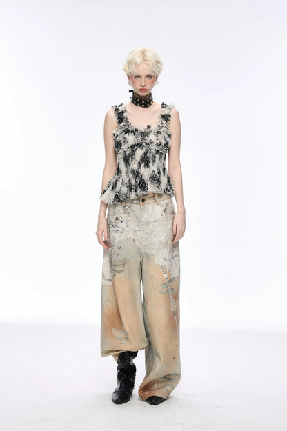 Tie Dye Baggy Wide Leg Denim Jeans