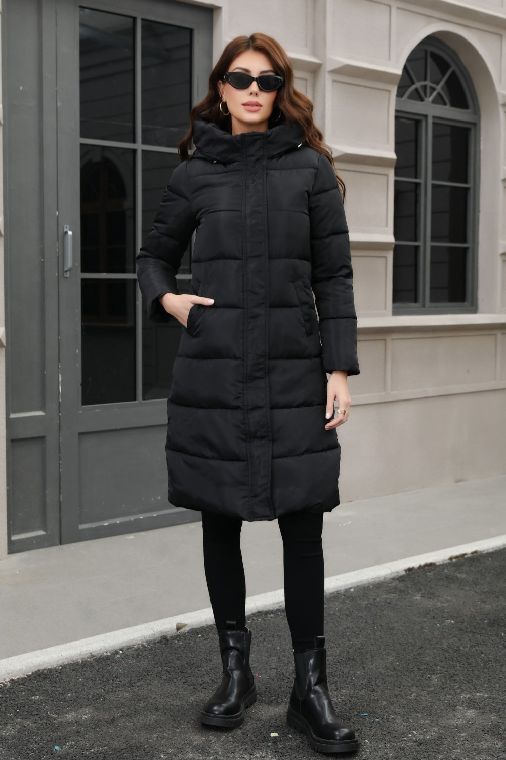 Plus Size Hooded Longline Puffer Coat