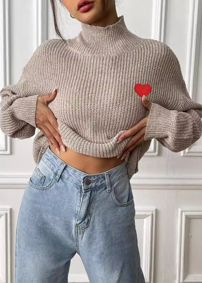 Heart Detail Half Turtleneck Pullover